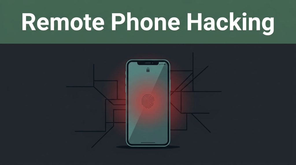 A locked smartphone glows red against network lines beneath a green headline band.